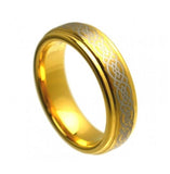 Cobalt Ring Yellow Gold Plated Stepped Edge High Polish Laser Engraved Celtic Knot Pattern 6mm, <b>size: 10</b>