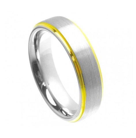 Cobalt Ring Yellow Gold Plated Shiny Edge & Brushed Un-plated Center 6mm, <b>size: 10</b>