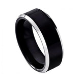 Cobalt Ring Black Enamel Plated High Polish Center & Non-plated High Polish Beveled Edge 8mm, <b>size: 10</b>