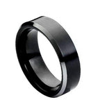 Cobalt Ring Black Enamel Plated High Polish Center & Non-plated High Polish Beveled Edge 6mm, <b>size: 10</b>