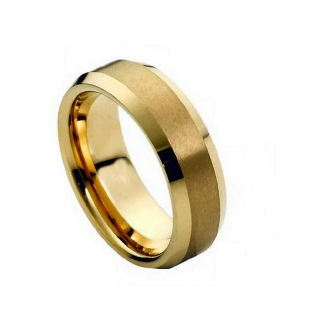 Cobalt Ring Brush Polished Gold Plated Center & Shiny Beveled Edge 6mm, <b>size: 10</b>