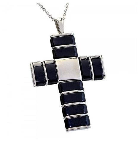 Two-tone Black Ceramic & 316l Stainless Steel Cross Pendant - 2.0 X 1.5 Inches Approx.