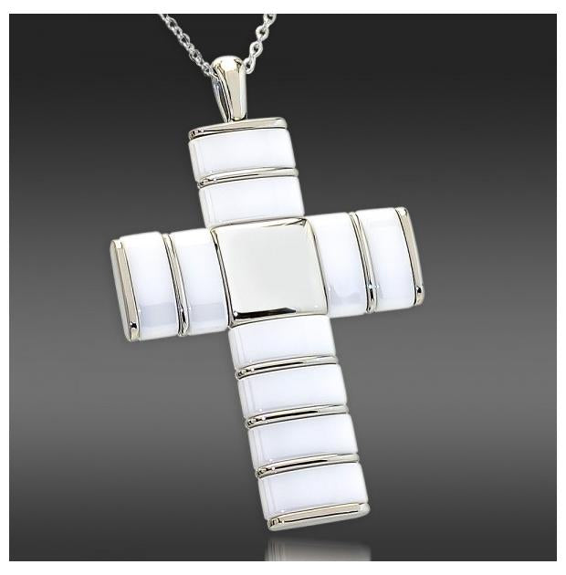 Two-tone White Ceramic & 316l Stainless Steel Cross Pendant - 2.0 X 1.5 Inches Approx.