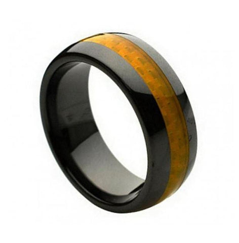 Ceramic Ring With Yellow Mustard Carbon Fiber Inlay 8mm