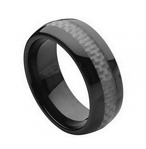 Ceramic Ring With Gray Carbon Fiber Inlay 8mm, <b>size: 10</b>