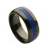 Domed Black Ceramic Ring With Blue Carbon Fiber Inlay - 8mm, <b>size: 10</b>