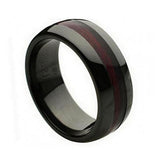 Domed Black Ceramic Ring With Burgundy Wood Laminate Inlay - 8mm, <b>size: 10</b>