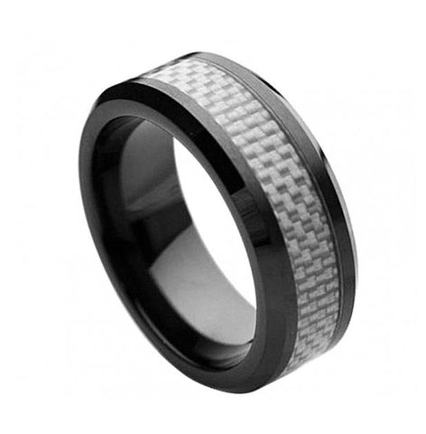 Ceramic Ring With Light Gray Carbon Fiber Inlay 8mm, <b>size: 10</b>