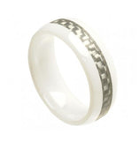 White Ceramic Domed Ring With Light Gray Carbon Fiber Inlay 8mm, <b>size: 10</b>