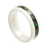 White Ceramic Domed Ring With Black & Green Carbon Fiber Inlay 8mm, <b>size: 10</b>