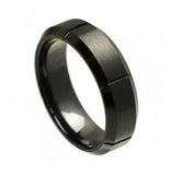 Black Ceramic Ring Beveled Edge Multiple Grooved Brushed Finish 7mm, <b>size: 10</b>