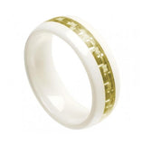 White Ceramic Domed Ring With Olive Green Carbon Fiber Inlay 8mm, <b>size: 10</b>