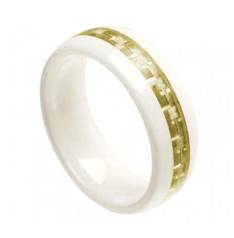 White Ceramic Domed Ring With Olive Green Carbon Fiber Inlay 8mm, <b>size: 10</b>