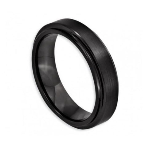 Black Ceramic Ring Brushed Center Stepped Edge 6mm, <b>size: 10</b>