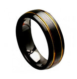 Black Ceramic Domed Ring Brushed Finish With 2 Yellow Gold Plated Grooves 8mm, <b>size: 10</b>