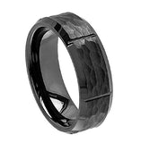 Black Ceramic Brushed Hammered Center Vertical Grooves Shiny Beveled Edge 8mm, <b>size: 10</b>