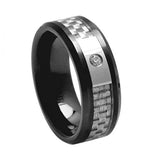 Black Ceramic Ring Grey Carbon Fiber With Cz Center Stone 8mm, <b>size: 10</b>