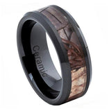 Black Ceramic High Polish With Forest Floor Foliage Camo Inlay Beveled Edge 8mm, <b>size: 10</b>