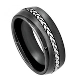 High Polished Domed Black Ceramic Ring With Braided Stainless Steel Inlay - 8mm, <b>size: 10</b>