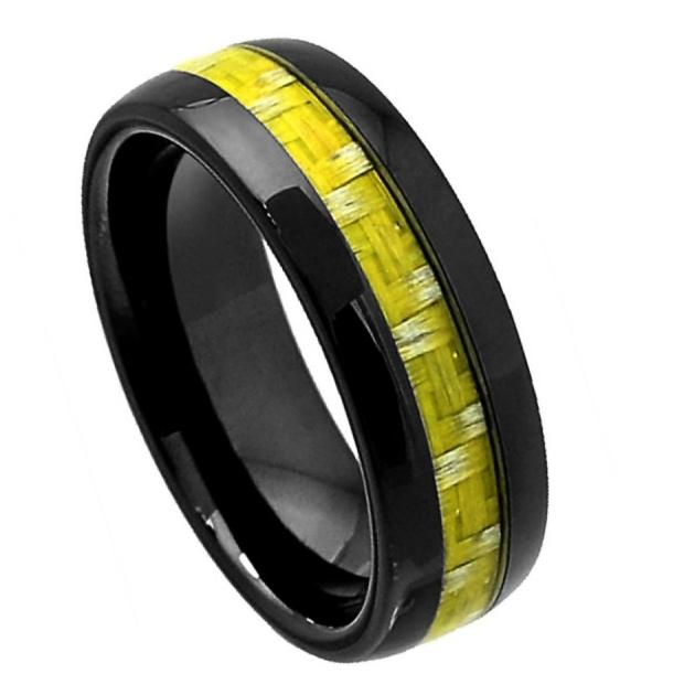 Ceramic Ring With Lime Green Carbon Fiber Inlay 8mm