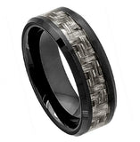 Flat Black Ceramic High Polish With Charcoal Gray Carbon Fiber Inlay Beveled Edge 8mm, <b>size: 10</b>