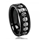 High Polished Black Carbon Fiber & Cut-out Skull Symbol Inlay Beveled Edge 8mm, <b>size: 10</b>