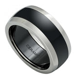 Domed Black Ceramic Center With Stainless Steel Sides - 9mm, <b>size: 10</b>