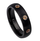 Matte Finish Domed Black-ion Plated Titanium Ring With Three 0.07 Ctw Orange Sapphires - 5mm, <b>size: 4</b>