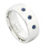 High Polished Domed Cobalt Ring With Three 0.07 Ctw Blue Sapphire Stones - 8mm, <b>size: 10</b>