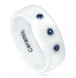 White Ceramic Domed Ring With Three 0.07 Ctw Blue Sapphires - 8mm, <b>size: 10</b>