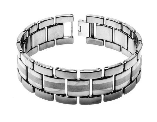 High Polished And Brushed Tungsten Carbide Heavy Designer Link Men's Bracelet