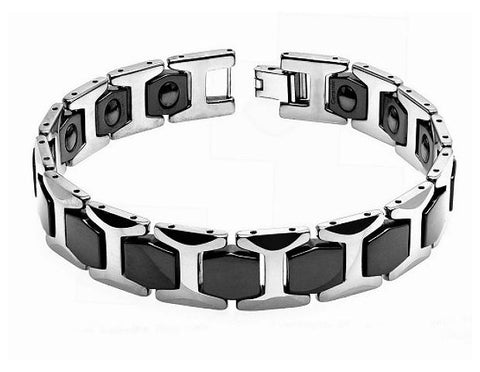 High Polished Two Tone Tungsten Carbide Magnetic Ion Designer Link Men's Bracelet