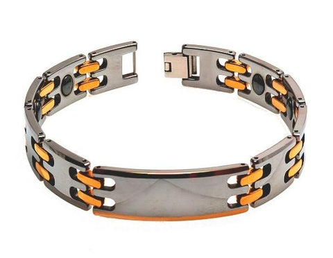 Two Tone High Polish Tungsten Carbide And Rose Gold-plated Men's Magnetic Ion Id Bracelet