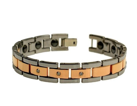 Two-tone Tungsten Carbide & Rose-gold Plated High Polished With 3 Cubic Zirconia Bracelet