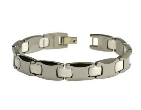 Tungsten Carbide & White Ceramic High Polish Designer Link Men's Bracelet -