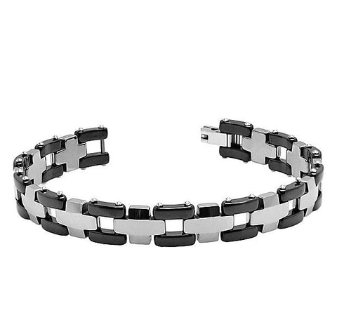 Two-tone High Polish Black Enamel Plated & Gun Metal Tungsten Carbide Bracelet,