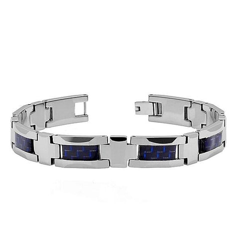 High Polish Blue & Black Carbon Fiber Inlaid Tungsten Carbide Bracelet,