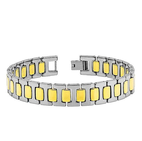 Two-tone Yellow Gold Plated & Gun Metal Tungsten Carbide H-link Bracelet,