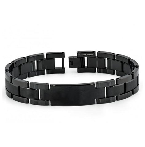 High Polished & Brushed Black Enamel Plated Tungsten Carbide Designer Id Bracelet