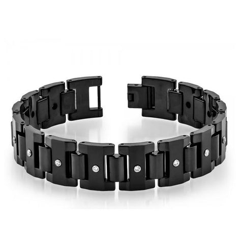 Tungsten Carbide High Polished Black Enamel Plated Heavy Designer Link Bracelet