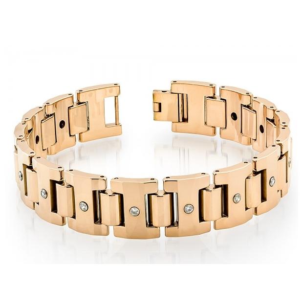 Tungsten Carbide High Polished Rose Gold Plated Heavy Designer Link Bracelet - 16mm X 8 Inches