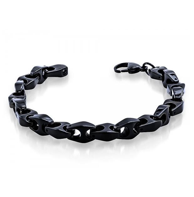 High Polish Black Enamel Plated Tungsten Carbide Chain Link Designer Bracelet - 8mm X 8 Inches