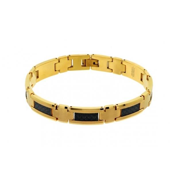 High Polished & Brushed Yellow Gold Plated Tungsten Carbide With Black Carbon Fiber Inlay