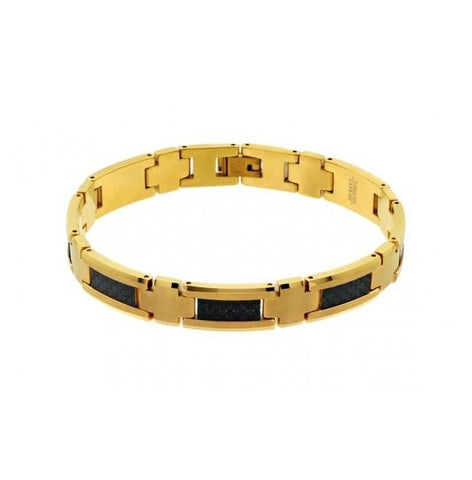 High Polished & Brushed Yellow Gold Plated Tungsten Carbide With Black Carbon Fiber Inlay