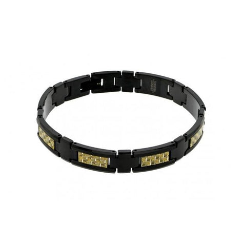 High Polished & Brushed Black Enamel Plated Tungsten Carbide With Golden Carbon Fiber Inlay