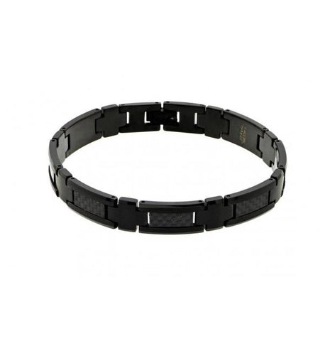 High Polished & Brushed Black Enamel Plated Tungsten Carbide With Black Carbon Fiber Inlay