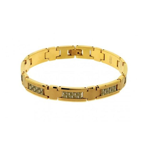 High Polished & Brushed Yellow Gold Plated Tungsten Carbide With Golden Carbon Fiber Inlay