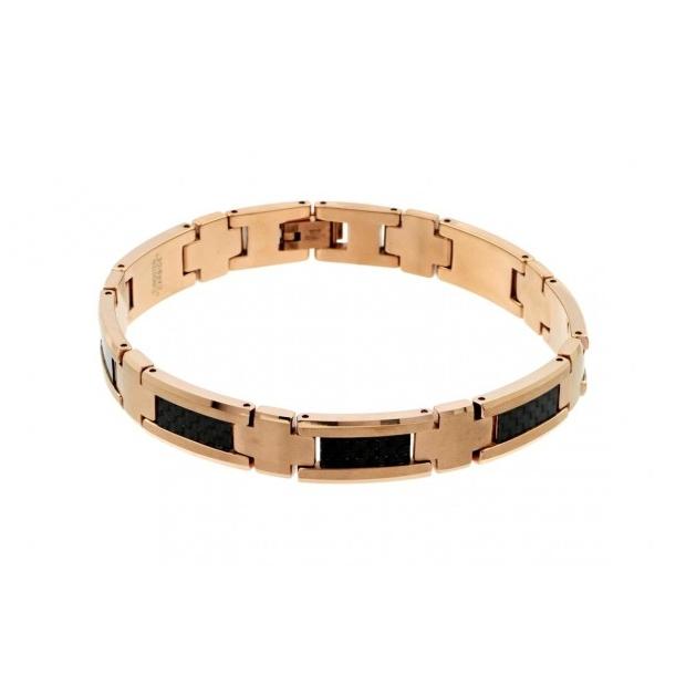 High Polished & Brushed Rose Gold Plated Tungsten Carbide With Black Carbon Fiber Inlay