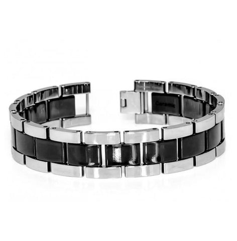 High Polish Tungsten Carbide With Black Ceramic Center Bracelet