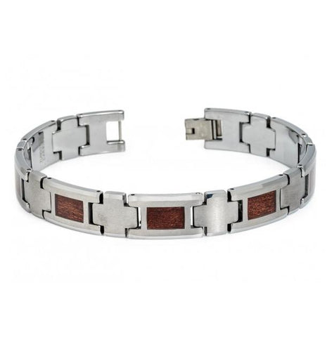 High Polished Tungsten Carbide Bracelet With Re Ctwangular Hawaiin Koa Wood Inlay